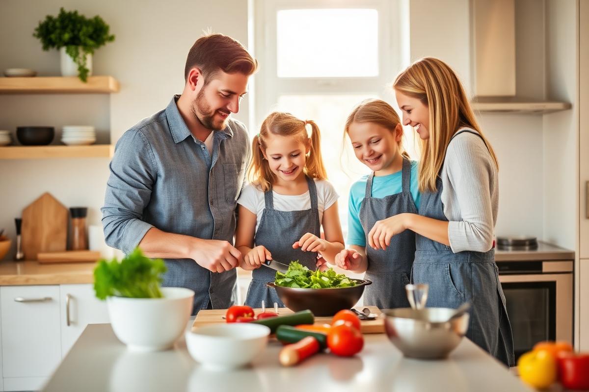 Familie kocht gemeinsam